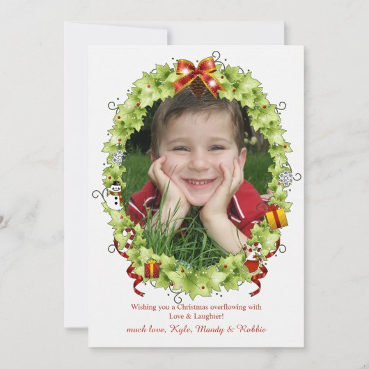 Krans kerstkaart met vakantiefoto (Voorkant)