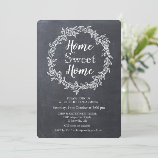 Krans krijt Housewarming uitnodiging (Staand voorkant)