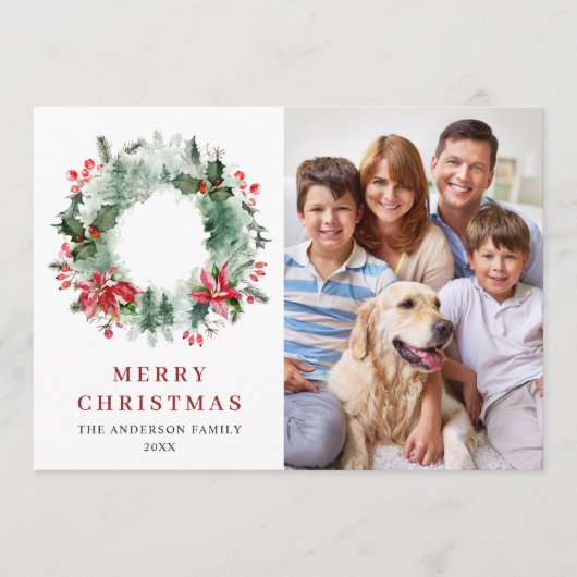 Krans landschap hulst bes bomen 3 foto kerstkaart (Voorkant)