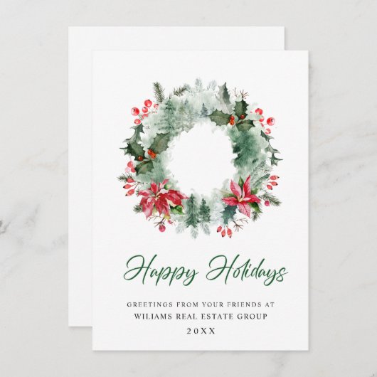 Krans landschap hulstbes dennnenbos Kerstmis Feestdagenkaart (Voorkant / Achterkant)