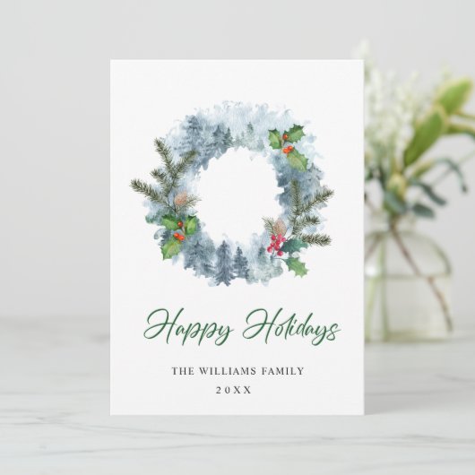 Krans Landschap Kerstmis Kerstdag Bes Groet Feestdagenkaart (Staand voorkant)