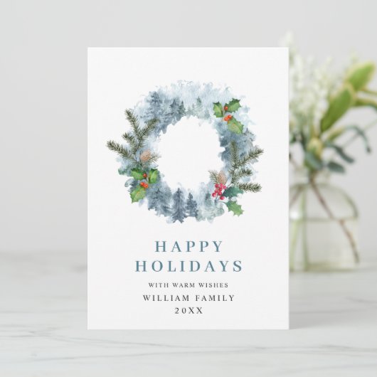 Krans landschap Kerstvakantie feestgroet Feestdagenkaart (Staand voorkant)