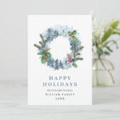 Krans Landschap Kerstvakantie Groet Foto Feestdagenkaart (Staand voorkant)