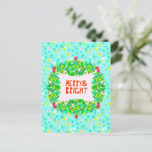 Krans Merry & Bright Feestdagenkaart (Staand voorkant)