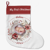 Krans met Baby's Eerste Kerstmis foto Grote Kerstsok (Voorkant)