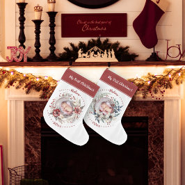 Krans met Baby's Eerste Kerstmis foto Grote Kerstsok