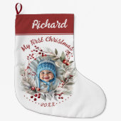 Krans met bessen Baby's eerste kerstfoto Grote Kerstsok (Voorkant)