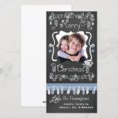 Krans met blauwe en grijze kerstballen en lichtjes feestdagenkaart (Voorkant / Achterkant)