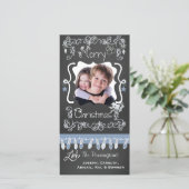 Krans met blauwe en grijze kerstballen en lichtjes feestdagenkaart (Staand voorkant)