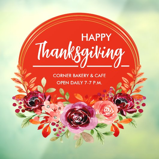 Krans met bloemen voor Happy Thanksgiving voor op  Raamsticker (Vel 3)