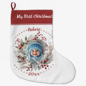 Krans met groen Baby's eerste kerstfoto Grote Kerstsok (Voorkant)