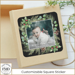 Krans met groen voor gelukkig kerstfeest foto vierkante sticker