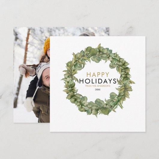 Krans met groen voor Kerst Foto Elegant Modern Feestdagenkaart (Voorkant / Achterkant)