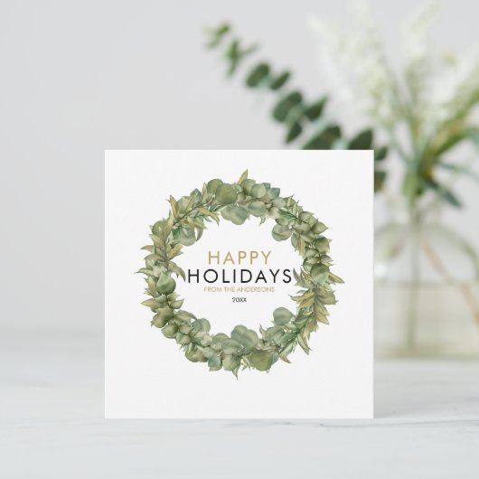 Krans met groen voor Kerst Foto Elegant Modern Feestdagenkaart (Staand voorkant)