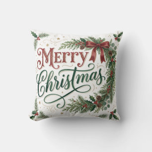 Krans met handlettering voor Kerstmis Kussen