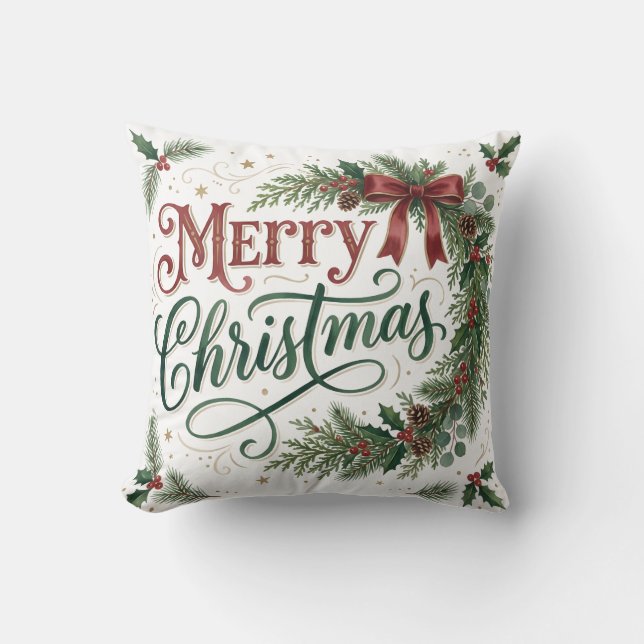 Krans met handlettering voor Kerstmis Kussen (Voorkant)