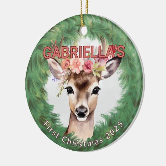  krans met hertenbloem keramisch ornament (Links)