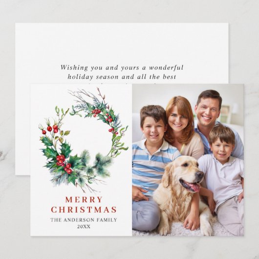 Krans met hulstbessen Kerstgroet FOTO Feestdagenkaart (Voorkant / Achterkant)