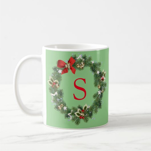 Krans met initiële monogram voor Kerstmis Koffiemok (Links)