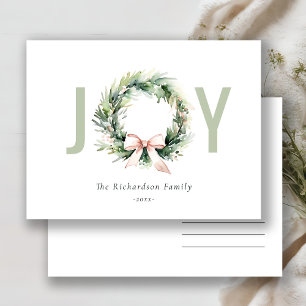 Krans met Joy Blush Groen Kerst Waterverf Feestdagenkaart