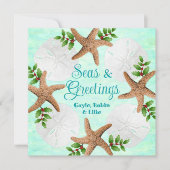 Krans met Kerst en Strandschelpen Plat Feestdagenkaart (Voorkant)