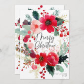 Krans met Kerstbloemen Vakantie Feestdagenkaart (Voorkant / Achterkant)