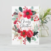 Krans met Kerstbloemen Vrolijke Kerst Feestdagenkaart (Staand voorkant)