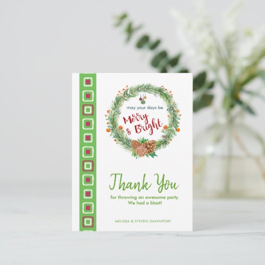 Krans met Kerstgroet Bedankt Briefkaart (Staand voorkant)