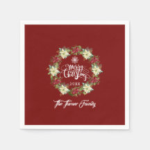 Krans met kerstgroet en poinsettia monogram