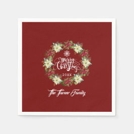 Krans met kerstgroet en poinsettia monogram servet