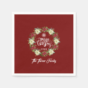 Krans met kerstgroet en poinsettia monogram servet