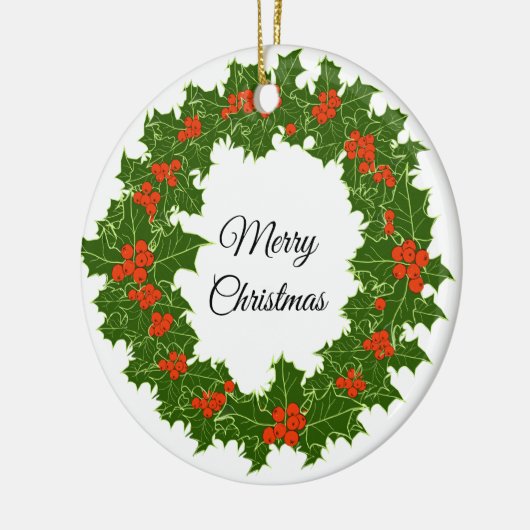 Krans met Kerstgroet  Keramisch Ornament (Links)