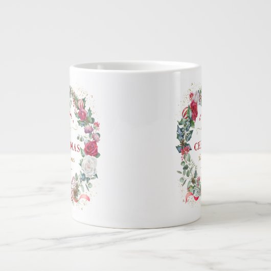 Krans met Kerstgroet Monogram Grote Koffiekop (Voorkant)