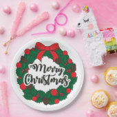Krans met Kerstgroet Papieren Bordje (Feest)