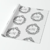 Krans met Kerstmis Monochroom Zwart Wit Cadeaupapier (Uitgerold)