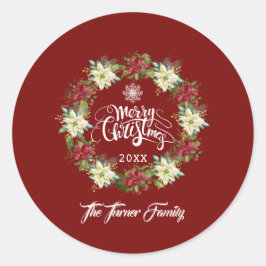 Krans met kerstster monogram ronde sticker