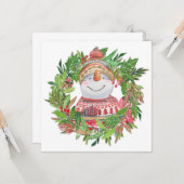 Krans met Lachende Sneeuwman met Kerstmis Kaart (Voorkant / Achterkant in situ)
