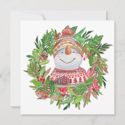 Krans met Lachende Sneeuwman met Kerstmis Kaart (Voorkant)