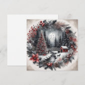 krans met landschapVlakke kerstkaart (Voorkant / Achterkant)