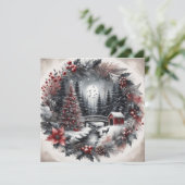 krans met landschapVlakke kerstkaart (Staand voorkant)