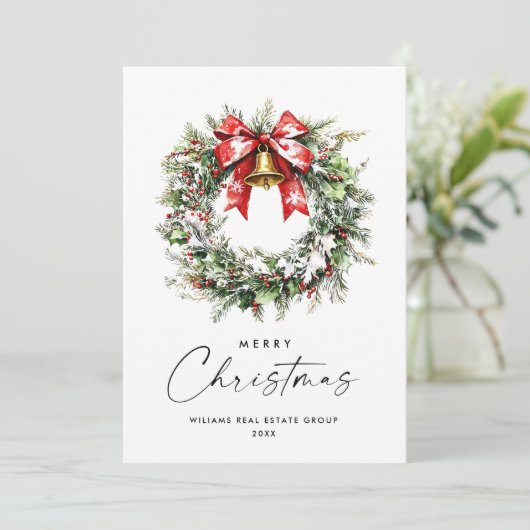 Krans met lint in Coquette-rood voor Kerstmis, zak Feestdagenkaart (Staand voorkant)