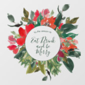 Krans met Merry Christmas Floral Groen Raamsticker (Vel)