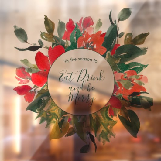 Krans met Merry Christmas Floral Groen Raamsticker (Vel 2)