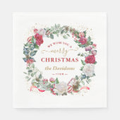 Krans met monogram 'Prettig Kerstfeest' Servet (Voorkant)