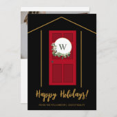 Krans met monogram voor deur Gelukkig feest Realto Feestdagenkaart (Voorkant / Achterkant)