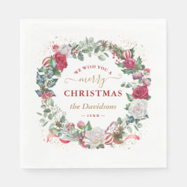 Krans met monogram 'We wensen u een prettig kerstf Servet