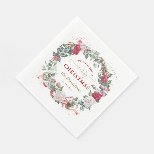 Krans met monogram 'We wensen u een prettig kerstf Servet (Hoek)