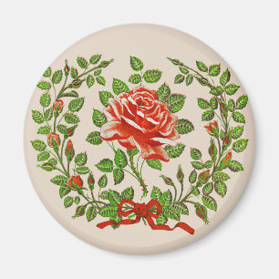 Krans met oude rode rozen bloemschildering kunst magneet