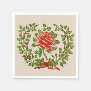 Krans met oude rode rozen bloemschildering kunst servet