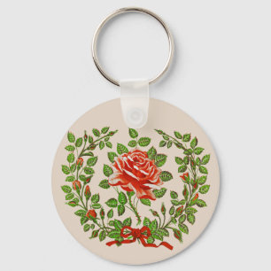 Krans met oude rode rozen bloemschildering kunst sleutelhanger